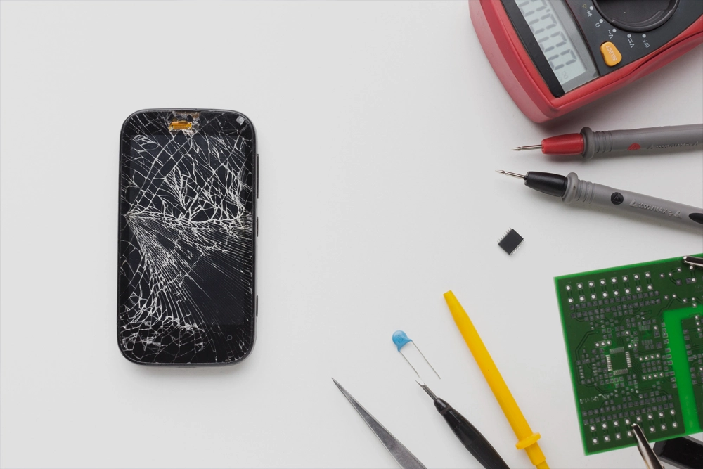 Cracked phone screen being repaired